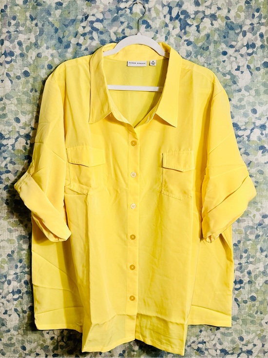 Susan Graver Tops - Susan Graver Yellow Button Front Utility Blouse Top 3X